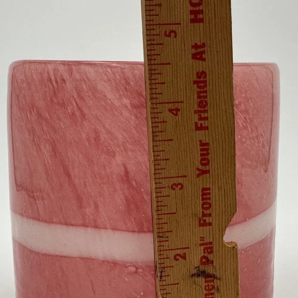 Vintage Hand Blown Glass Vase in Pink and White 4.5